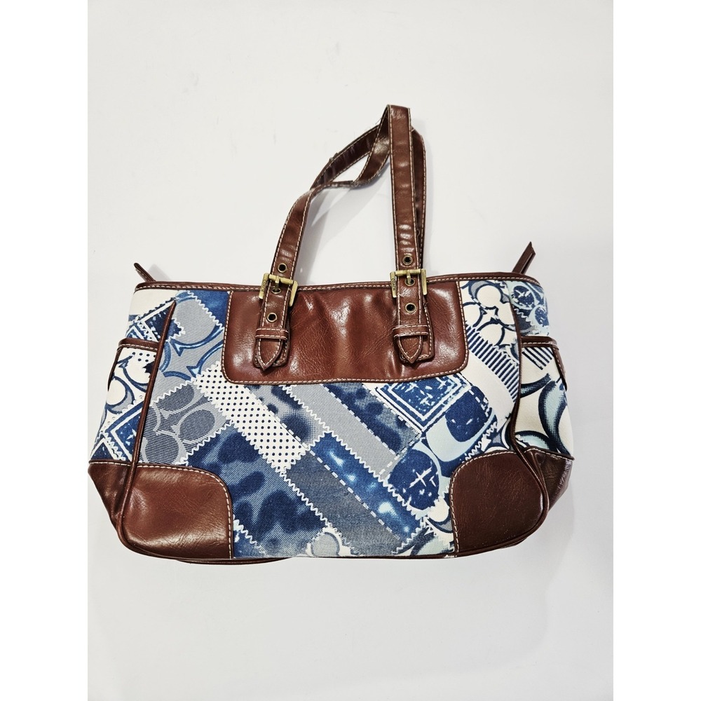 Coach Blue Amd White Crisp Denim Patchwork Medium Purse Handbag Bag 1202 - Picture 7 of 12